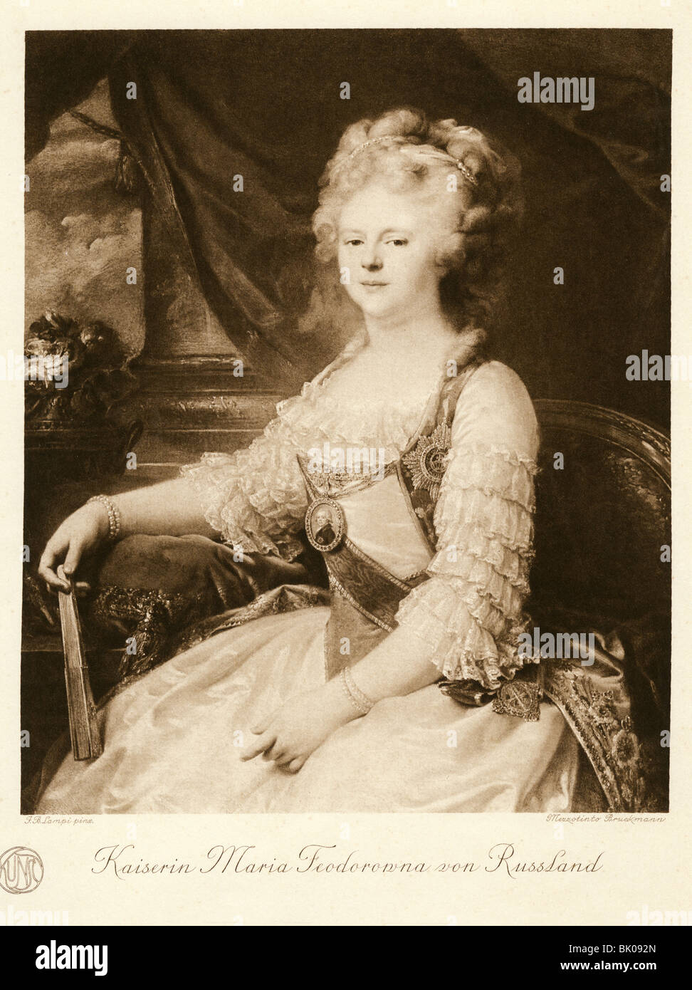 Maria Feodorovna, 25.10.1759 - 5.11.1828, Empress Consort of Russia 6.11.1796 - 23.3.1801, mezza lunghezza, pittura di campi, circa 1796, mezzotnt di Bruckmann, 19th secolo, , Foto Stock
