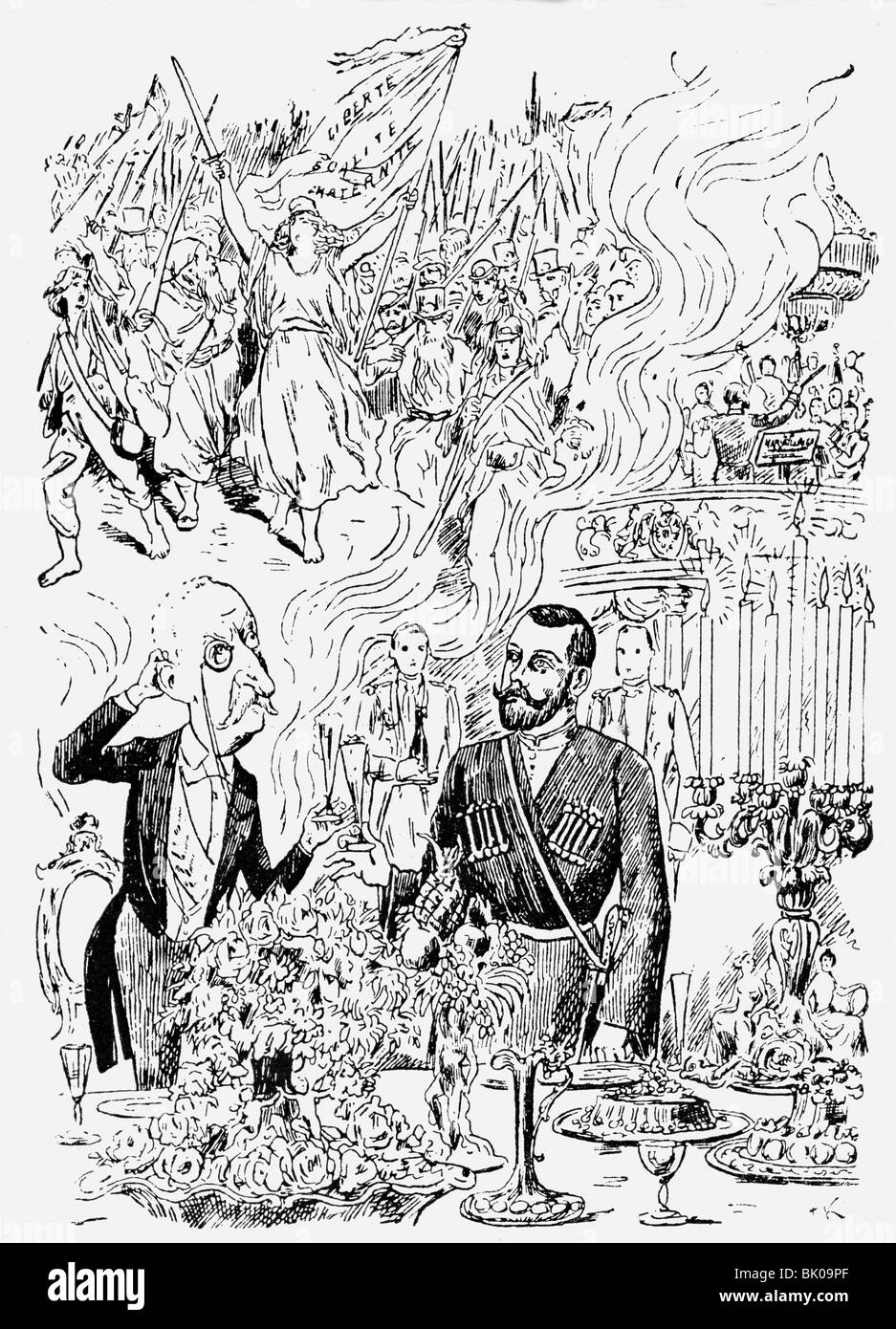Nicholas II Alexandrovich, 6.5.1868 - 16.7.1918, imperatore di Russia 21.10.1894 - 2.3.1917, caricatura, 'una visione...', disegno, 'Neue Gluehlichter', Vienna, 1897, , Foto Stock