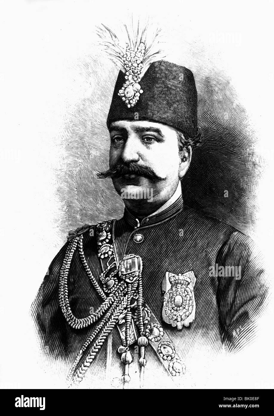 Naser al-Din, 16.7.1831 - 1.5.1896, Shah of Persia 17.9.1848 - 1.5.1896, ritratto, incisione in legno, 19th secolo, , Foto Stock