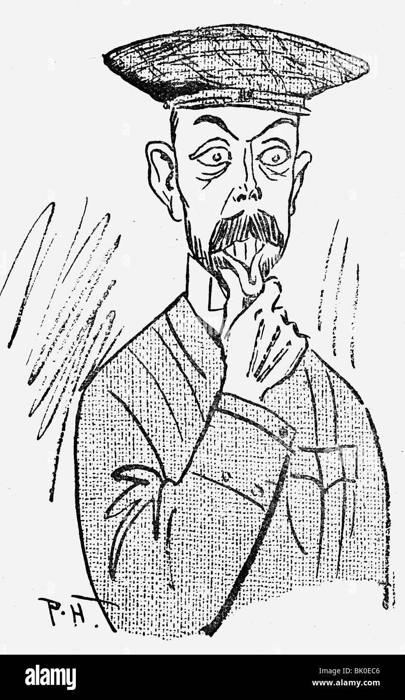 George V, 3.6.1865 - 20.1.1936, Re di Gran Bretagna 6.5.1910 - 20.1.1936, caricatura, 'devo fare ogni cosa che i Romanovs non si depositano qui in Inghilterra. L'alikeness con il cugino goo Nicholas potrebbe diventare sgradevole.", disegno, 'Ulk', n° 15, Germania, 1916, , Foto Stock