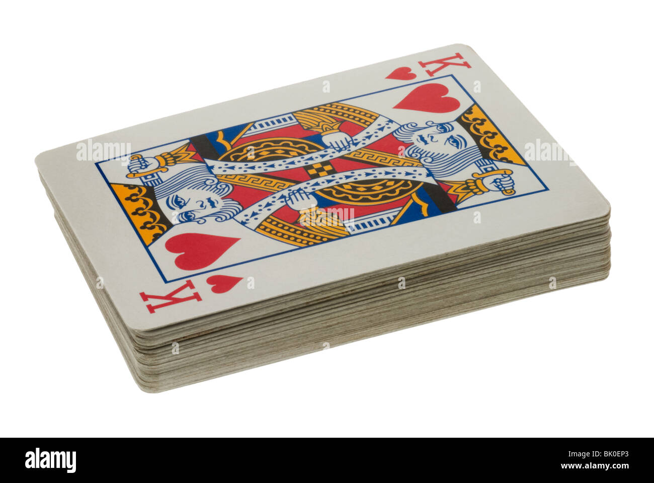 Mazzo di carte da gioco che mostra il Re di Cuori Foto Stock