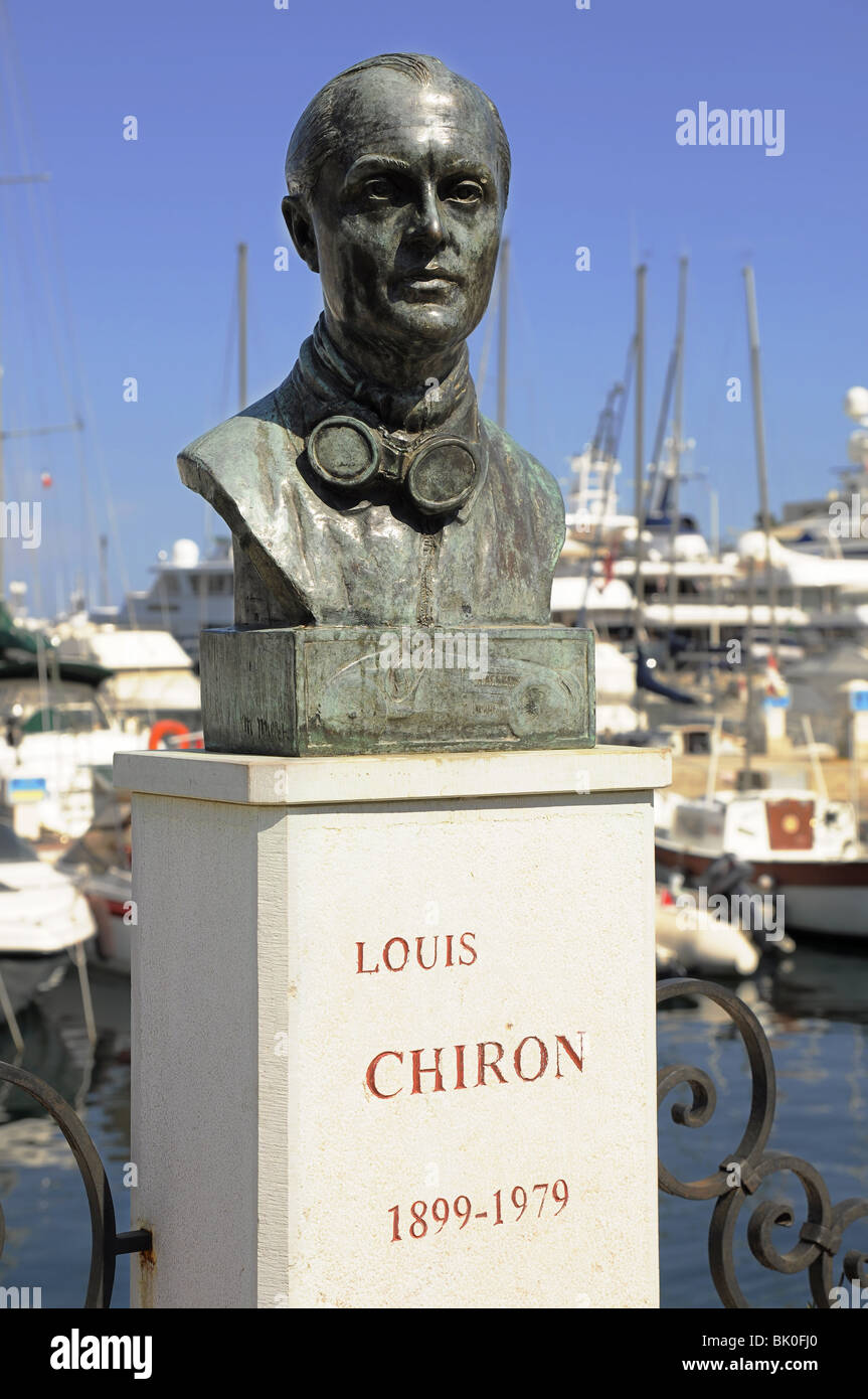 Statua di Louis Chiron, Grand Prix driver. Porto di Monaco. Foto Stock