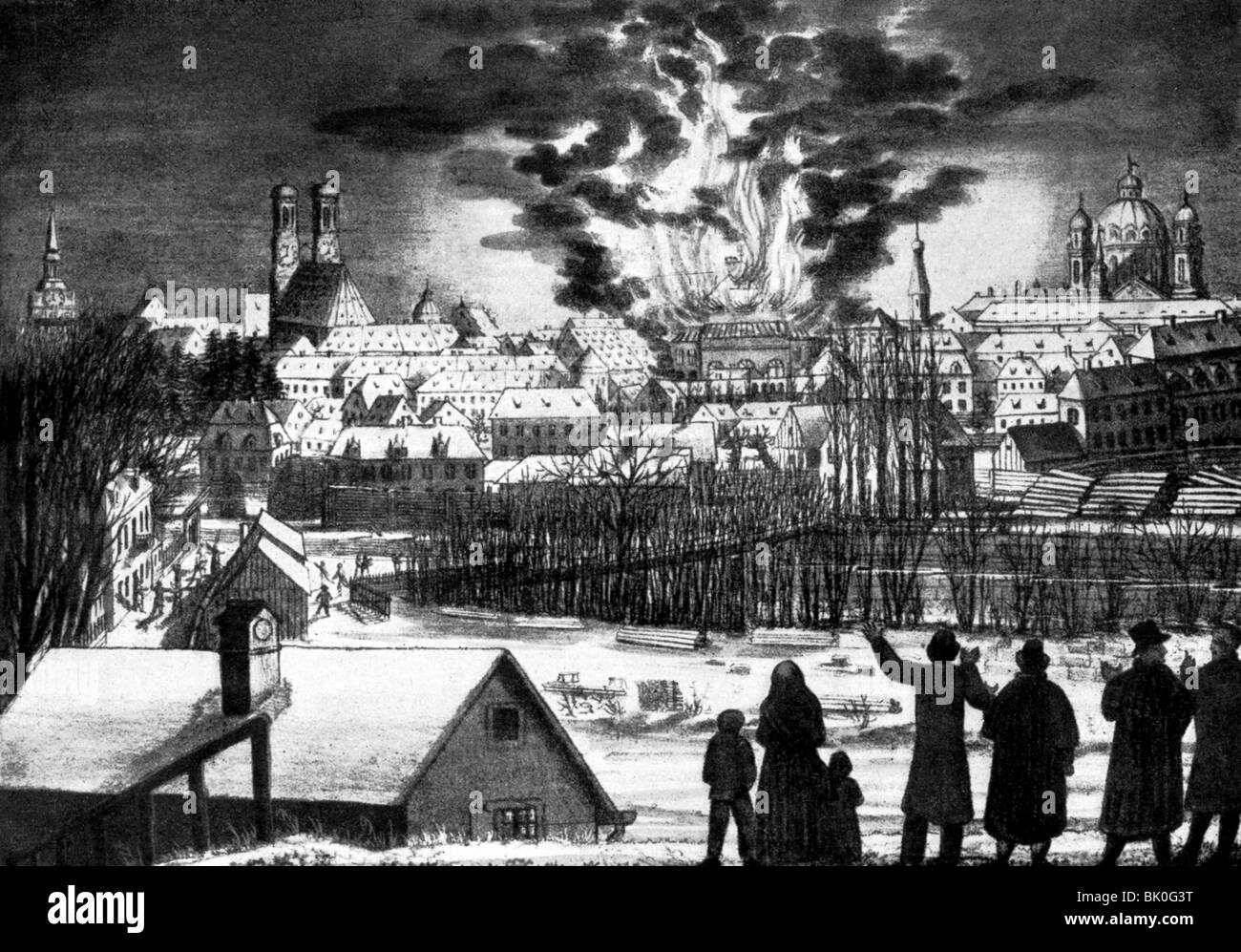 Fire, Burning Court Theatre di Monaco, 14.1.1823, Foto Stock