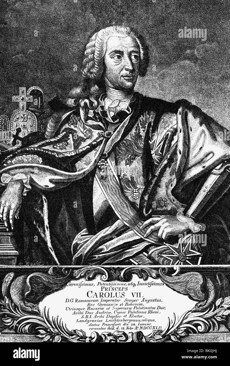Carlo VII Alberto, 6.8.1697 - 20.1.1745, Sacro Romano Imperatore 24.1.1742 - 20.1.1745, mezzotinta di J. A. Pfeffel, 1742, , Foto Stock