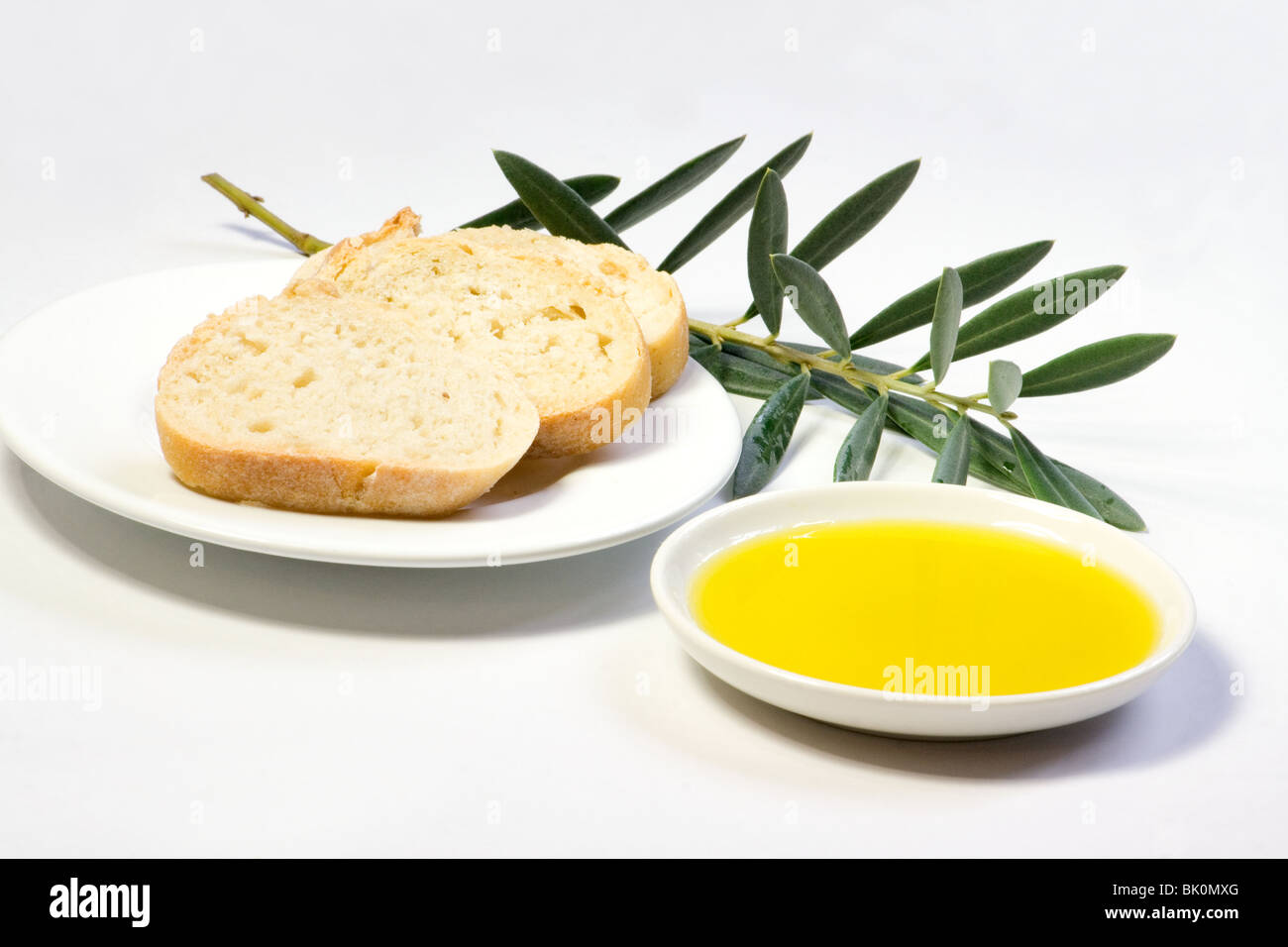 Close-up di pane e olio di oliva Foto Stock