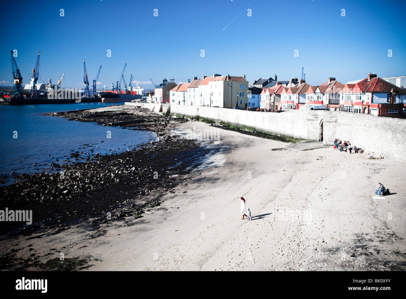 Il vecchio sabbie di pesce a fine campo a Hartlepool mostra il muro della città in una bella giornata di primavera Foto Stock