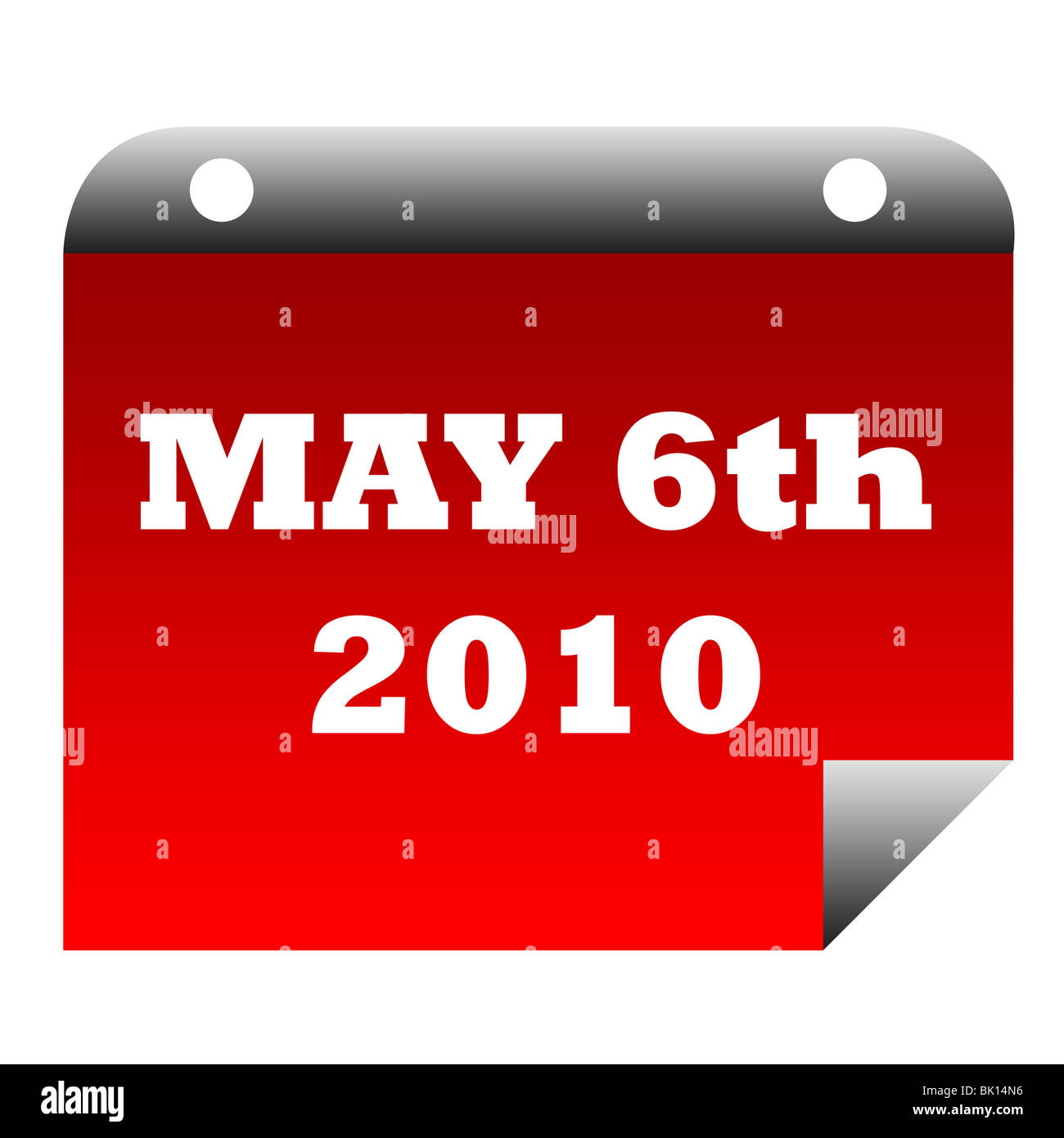Pagina del calendario per il 6° maggio 2010, data di britannici elezione generale, isolato su sfondo bianco. Foto Stock