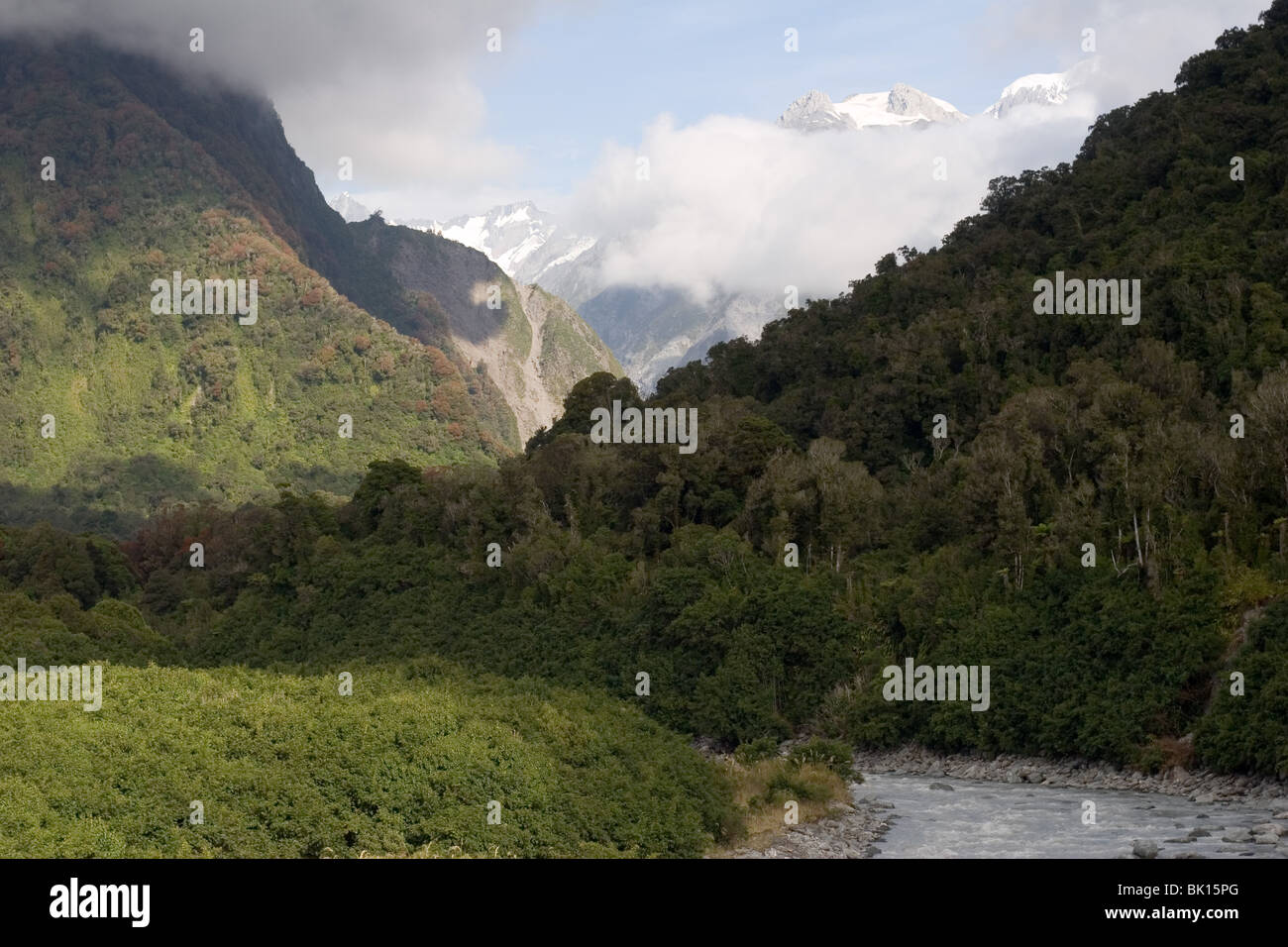 Il fiume selvaggio vicino al ghiacciaio Fox Foto Stock