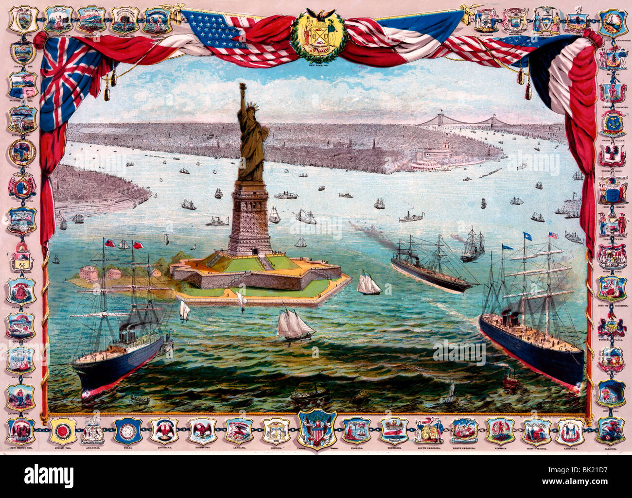 Il dono della Francia al popolo americano, la Bartholdi statua colossale, Liberty illuminare il mondo, 1884 Foto Stock