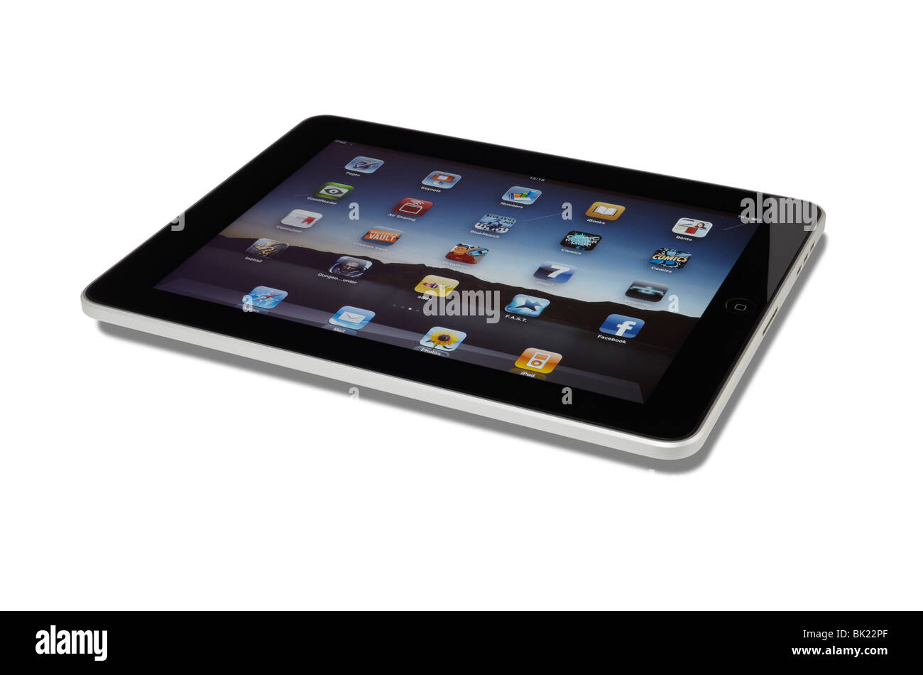 Apple iPad in orientamento orizzontale ritagliata su uno sfondo bianco con ombra e tracciato di ritaglio Foto Stock