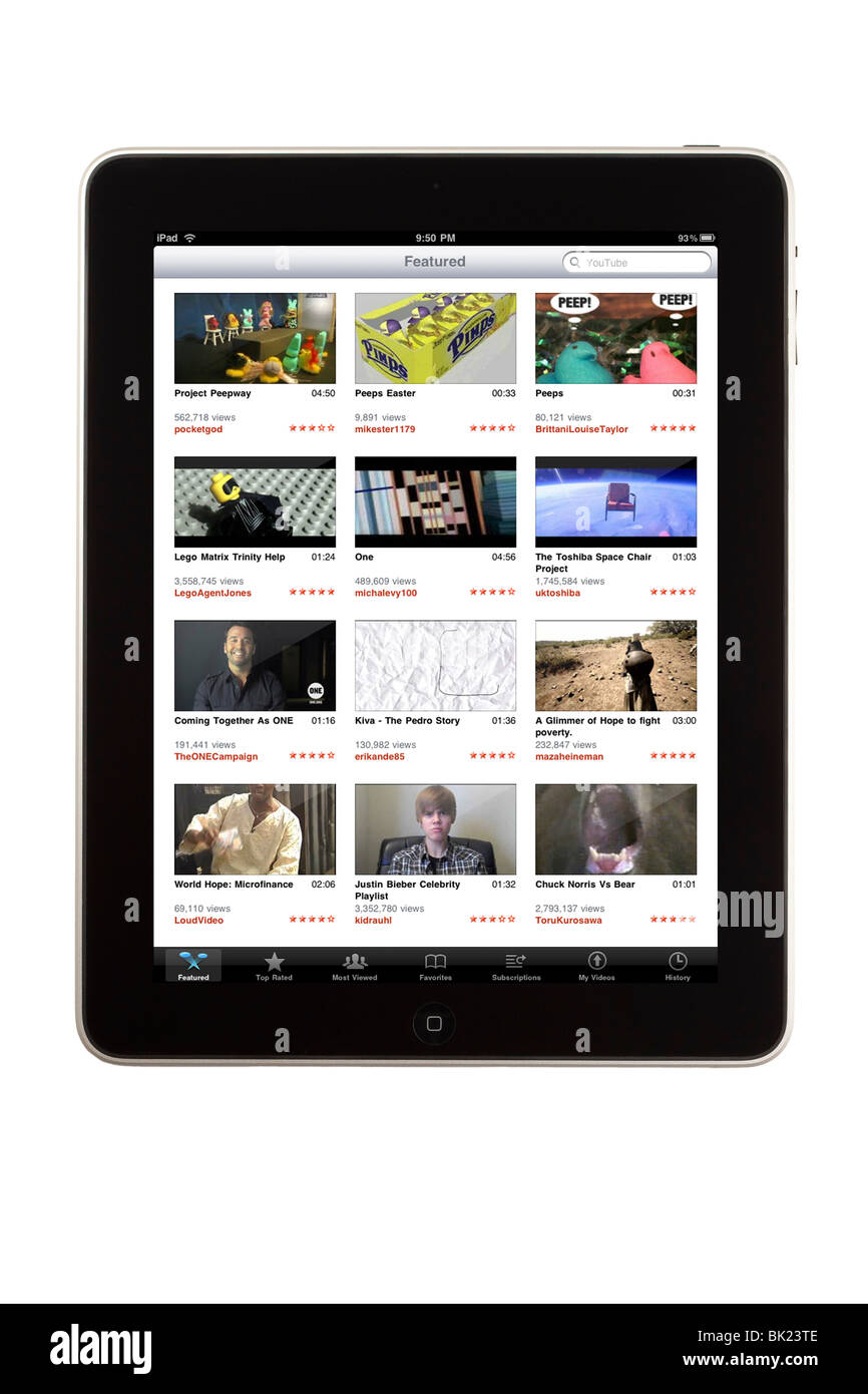 Un computer tablet iPad con l'applicazione YouTube visualizzati Foto Stock