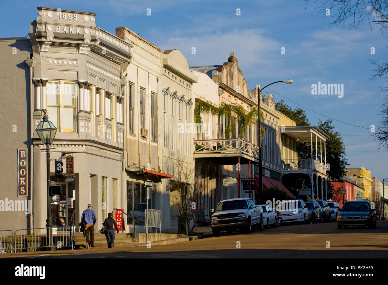 Strada principale quartiere degli affari di Natchez, Mississippi Foto Stock