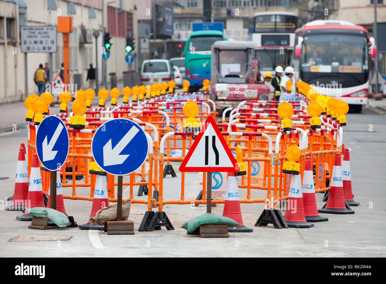 Lavori stradali in Kowloon, Hong Kong, Cina. Foto Stock