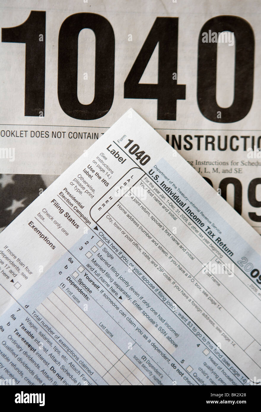 Gli Stati Uniti le imposte sul reddito 1040 forma. Foto Stock