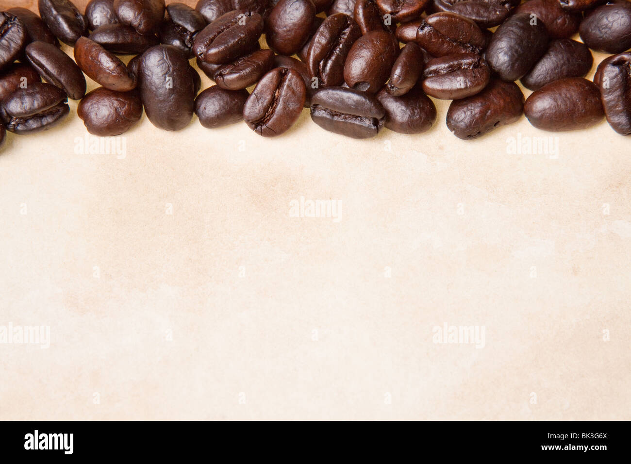 I chicchi di caffè su una pergamena sfondo della carta Foto stock - Alamy