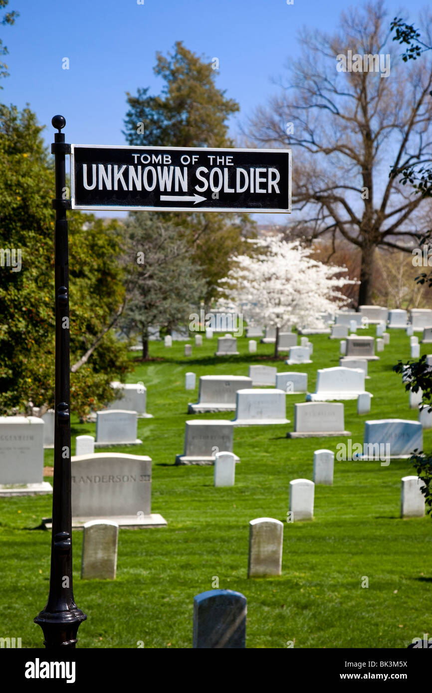 Segno per la tomba del Milite Ignoto in Al Cimitero Nazionale di Arlington, Arlington Virginia STATI UNITI D'AMERICA Foto Stock