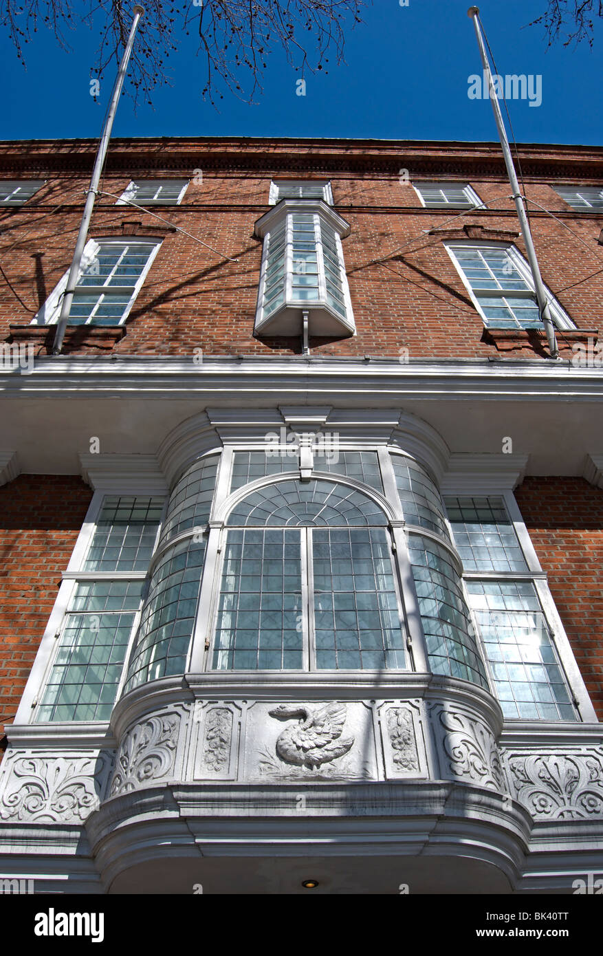 Jettied primo piano facciata di old swan house, Chelsea Embankment, Londra, Inghilterra, design architetto r norman shaw Foto Stock