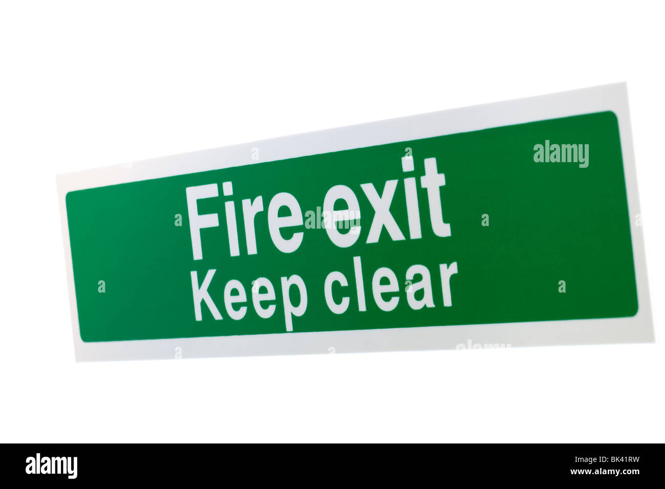 Verde Adesivo di avvertimento uscita antincendio, tenersi a distanza Foto Stock