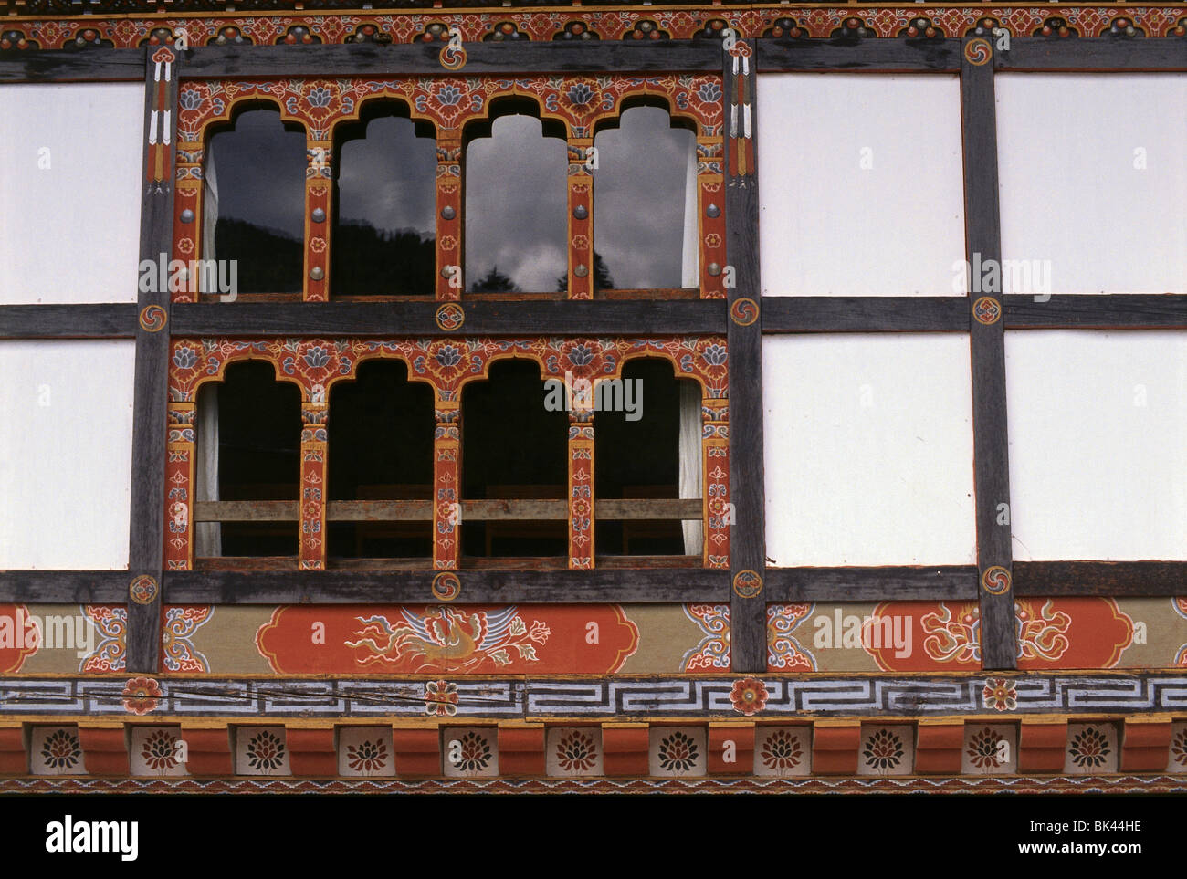 Dettagli architettonici, Regno del Bhutan Foto Stock