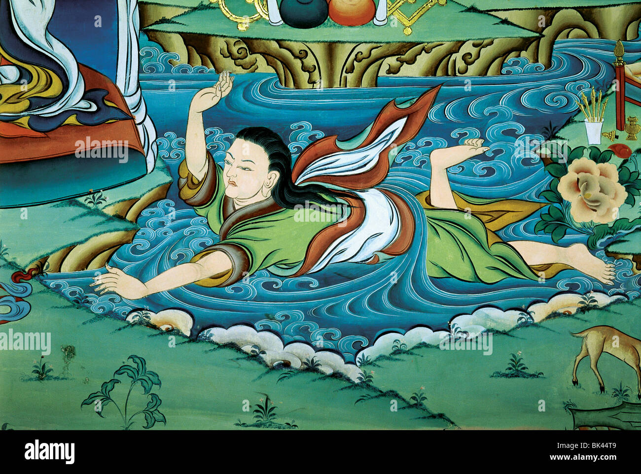 Dettaglio di un buddista murale, Regno del Bhutan Foto Stock