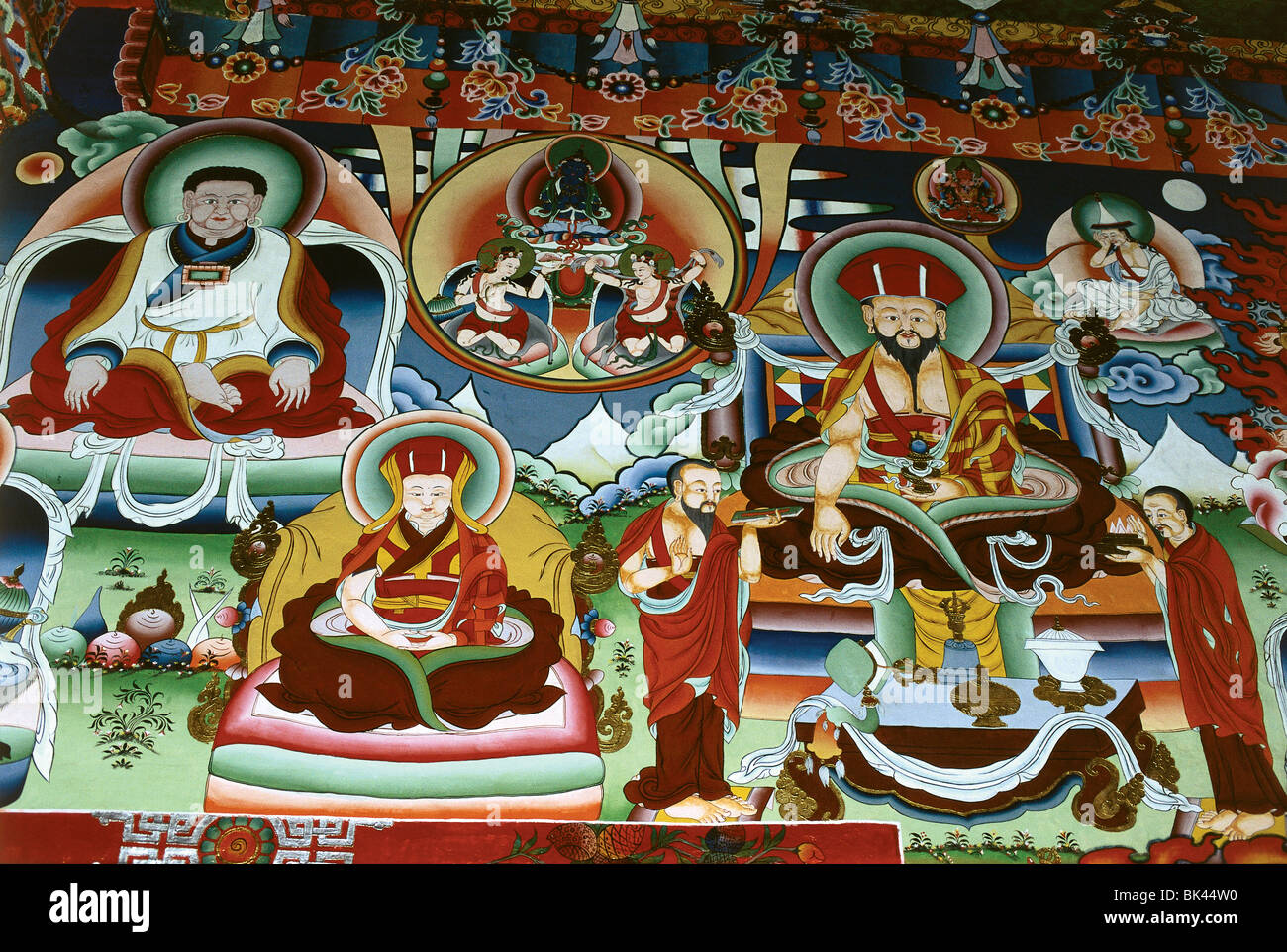 Tempio buddista murale, Regno del Bhutan Foto Stock