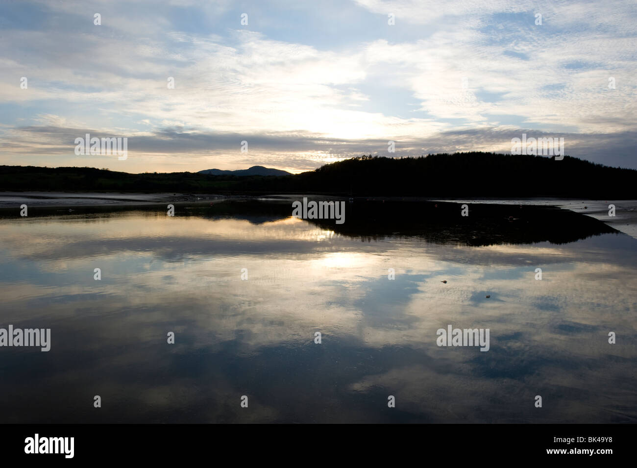 Tramonto sulle colline in Kirkcudbrightshire, Scozia Foto Stock