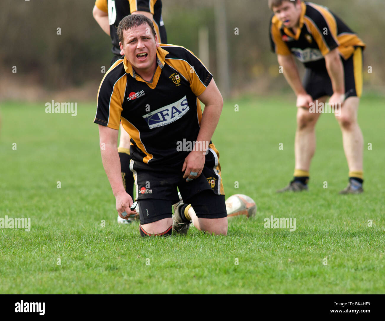 Giocatore di rugby grida di dolore Foto stock - Alamy