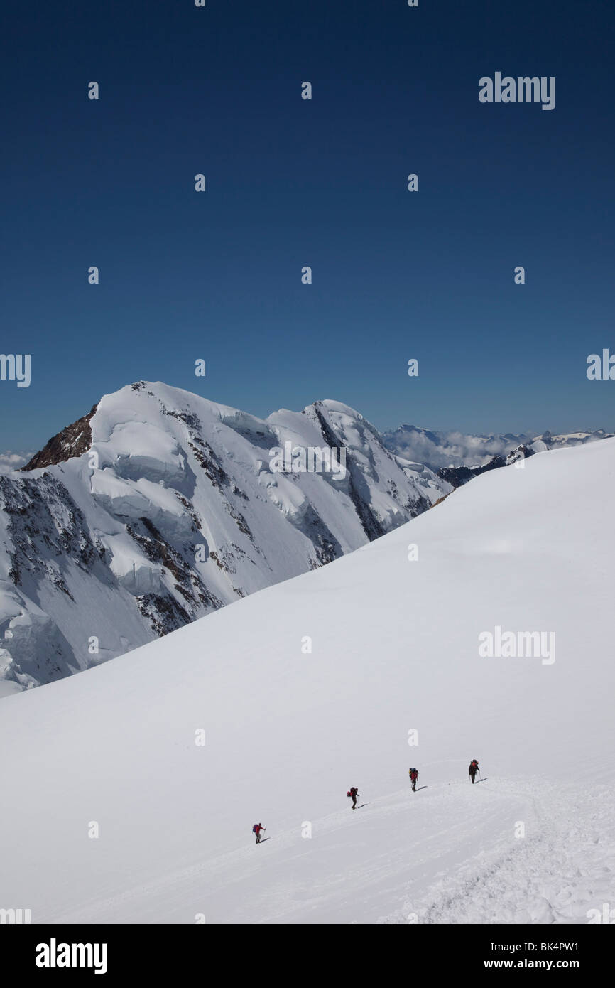 Gli alpinisti ascendere il Monte Rosa, Alpi italiane, Piemonte, Italia, Europa Foto Stock