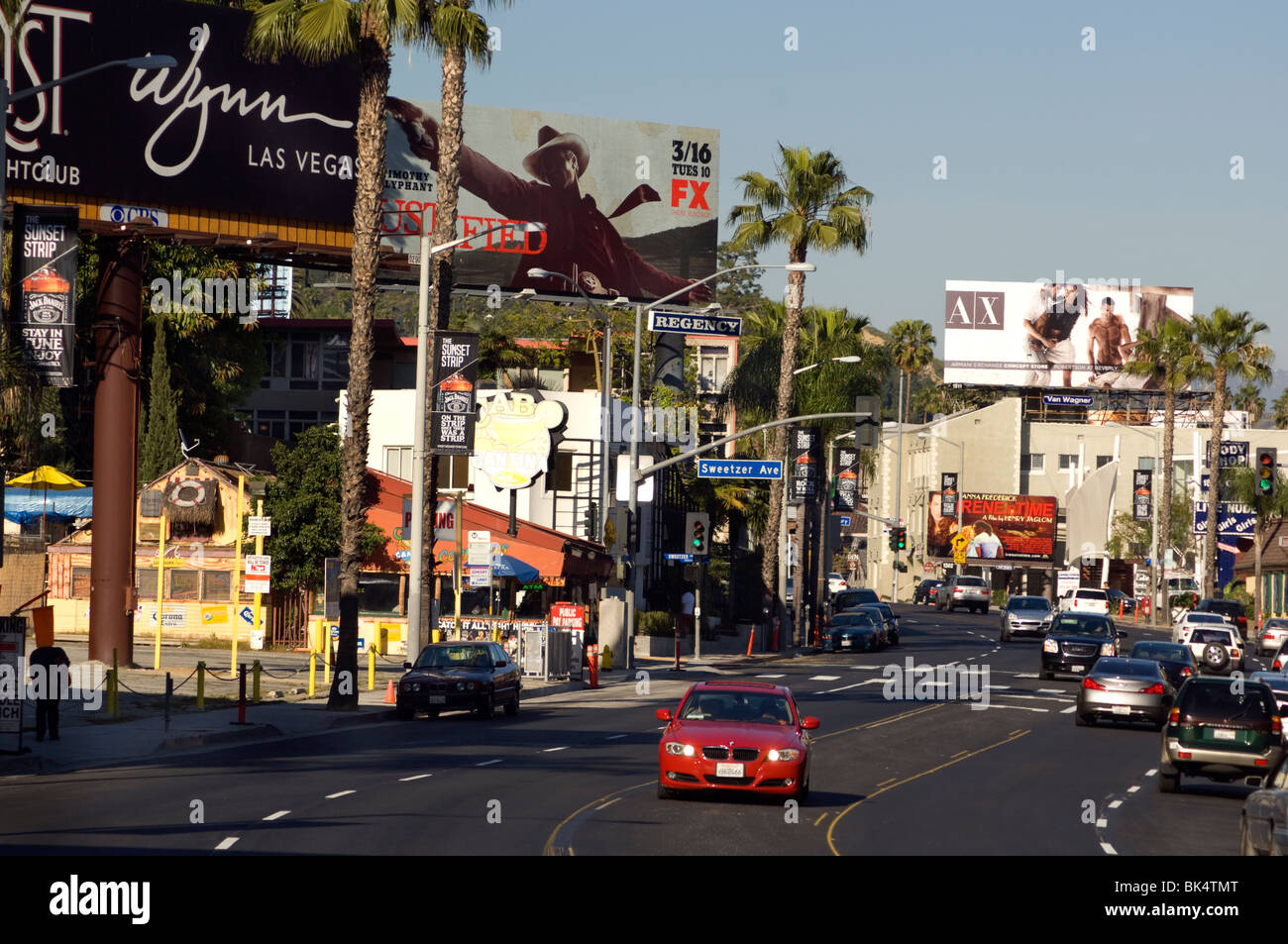 Il Sunset Strip e i cartelloni in West Hollywood, California Foto Stock