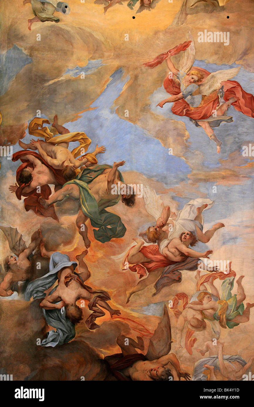 Soffitto dipinto in Sant'Ambrogio e San Carlo Basilica, Roma, Lazio, l'Italia, Europa Foto Stock