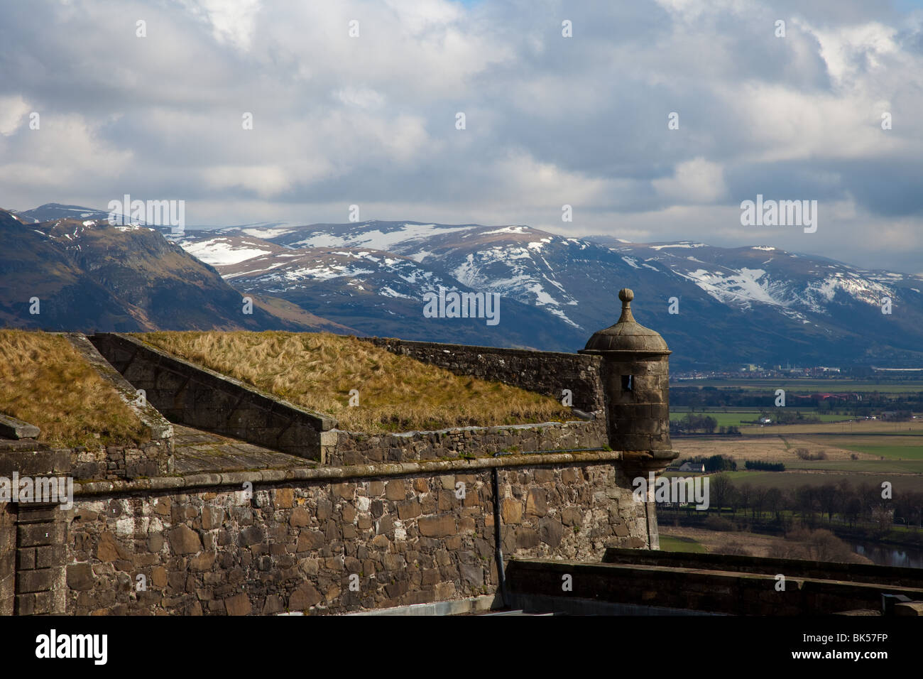 Ochil Hills e Sentry Post al Castello di Stirling, Scozia, Regno Unito Foto Stock