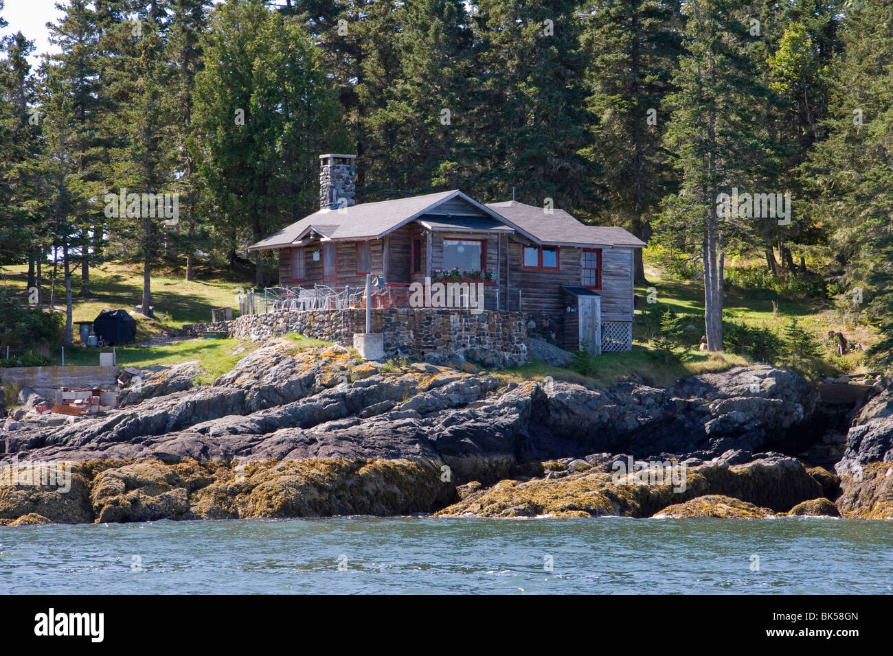 Un bel po' di cabina su Leadbetter Isola, Maine Foto Stock