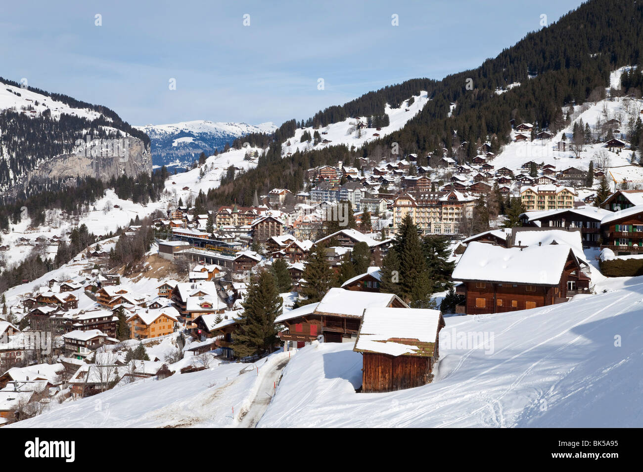 Wengen, 1274m, regione di Jungfrau, Oberland bernese, alpi svizzere, Svizzera, Europa Foto Stock
