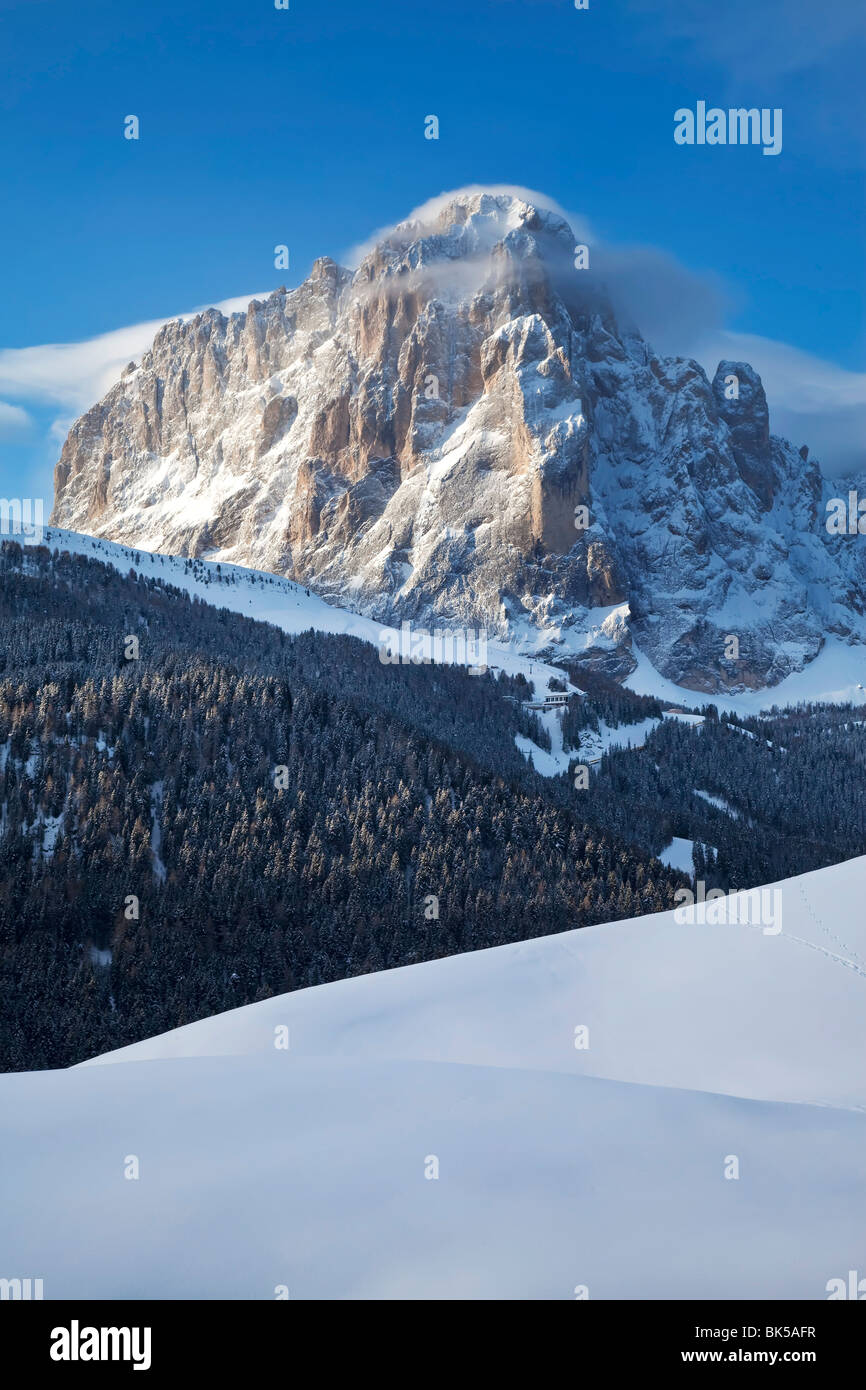 Montagna Sassongher, 2665m, Val Gardena, Dolomiti, Alto Adige, Trentino Alto Adige, Italia, Europa Foto Stock