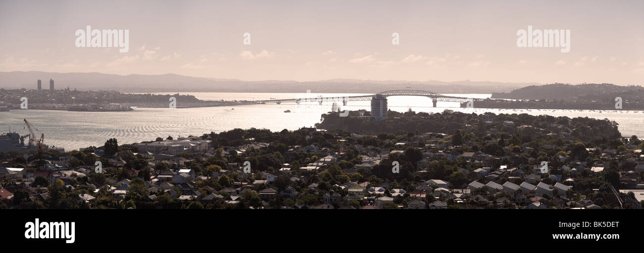 Alta risoluzione di panorama di Auckland Waitemata Harbour al tardo pomeriggio. Foto Stock
