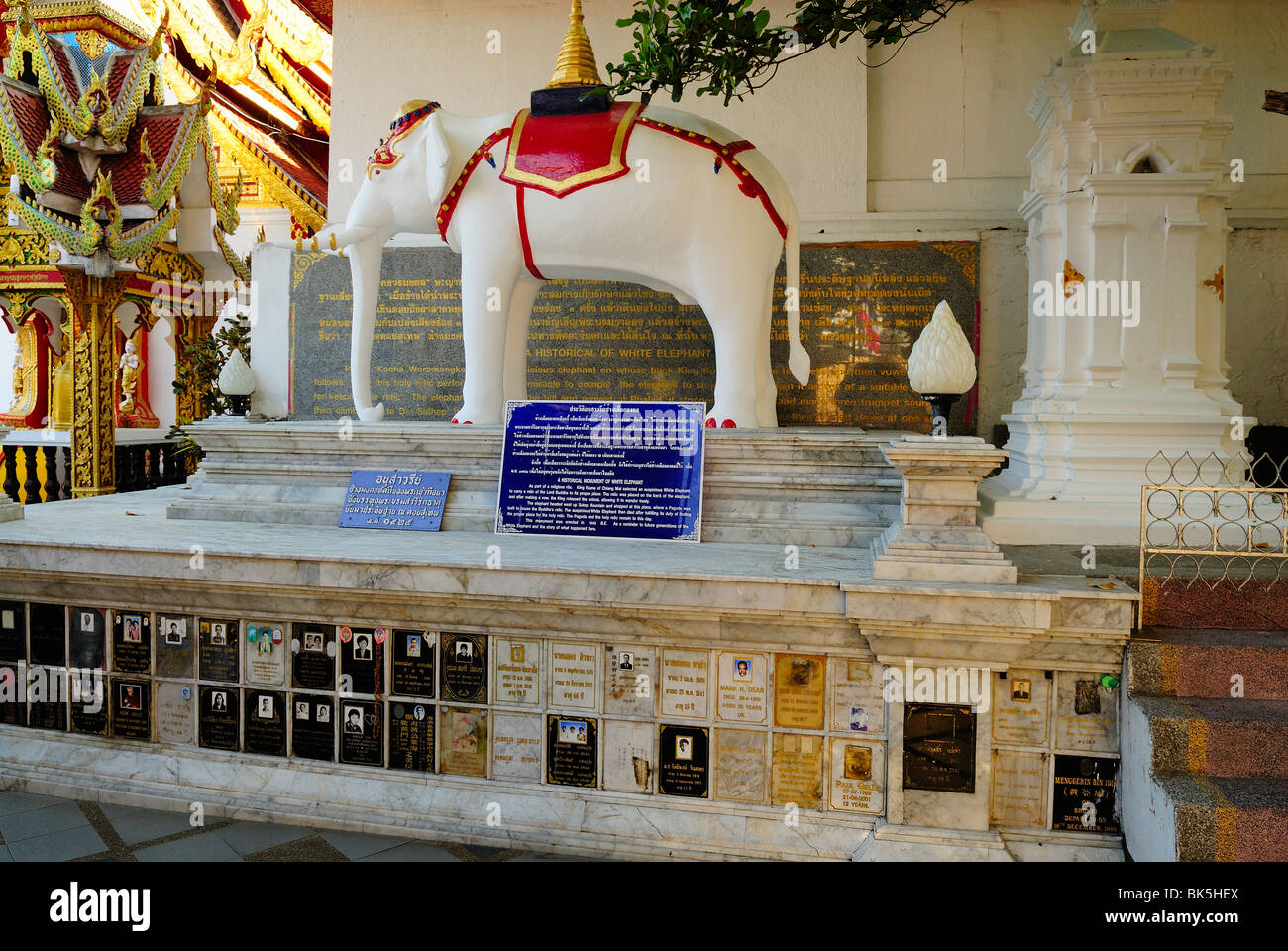 Elefante bianco santuario di Wat Phrathat Doi Suthep Temple, Thailandia, Sud-est asiatico Foto Stock