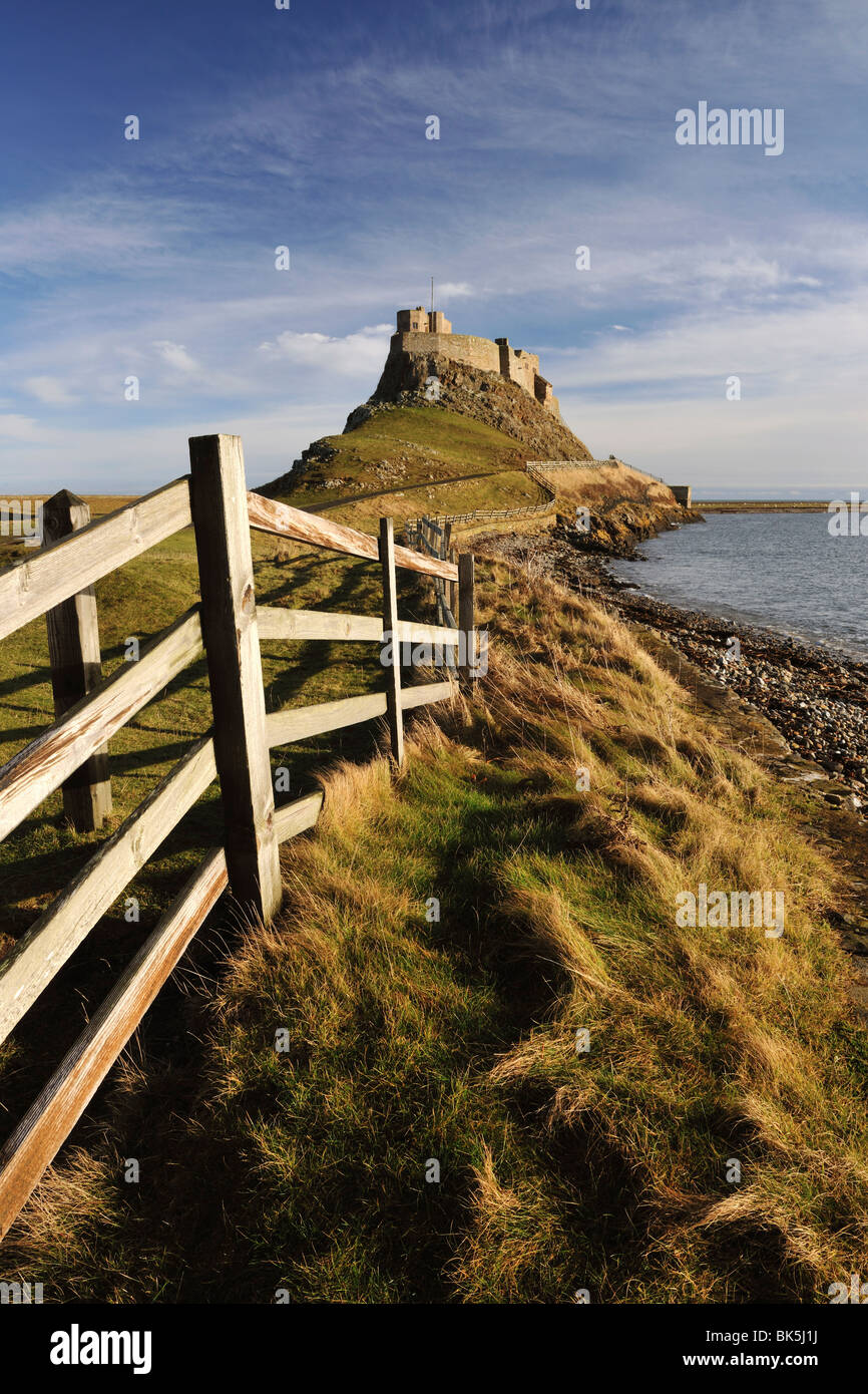 Lindisfarne Castle, Isola Santa di Lindisfarne, Northumberland, England, Regno Unito, Europa Foto Stock