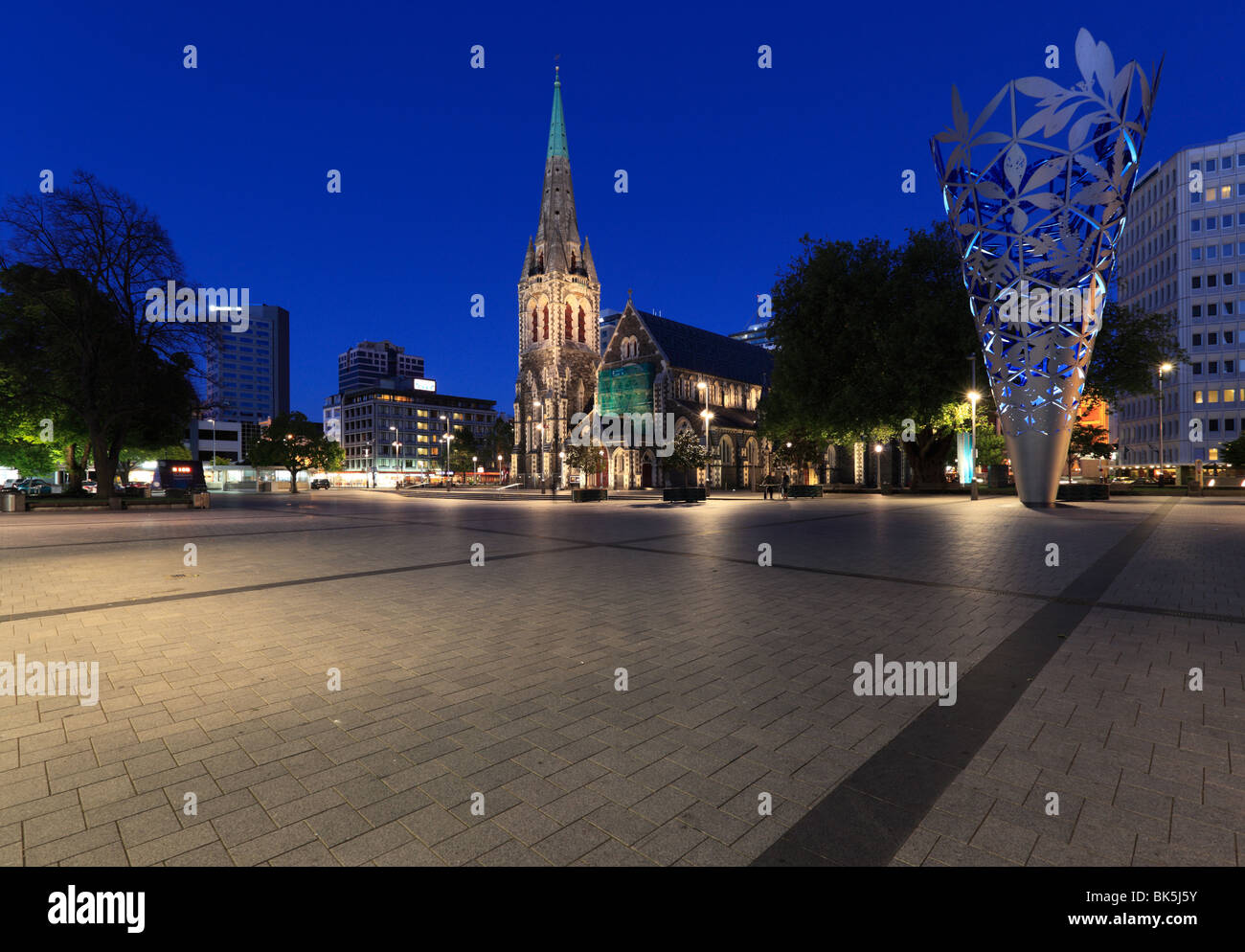 Piazza del Duomo, il mozzo centrale di Christchurch, Nuova Zelanda. Foto Stock