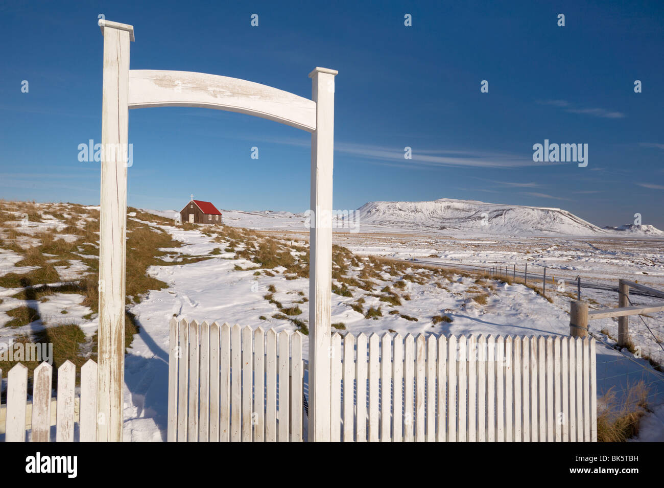 Krisuvikurkirkja, piccola chiesa o cappella vicino Krisuvik (Krysuvik), penisola di Reykjanes, a sud-ovest di Islanda Islanda Foto Stock