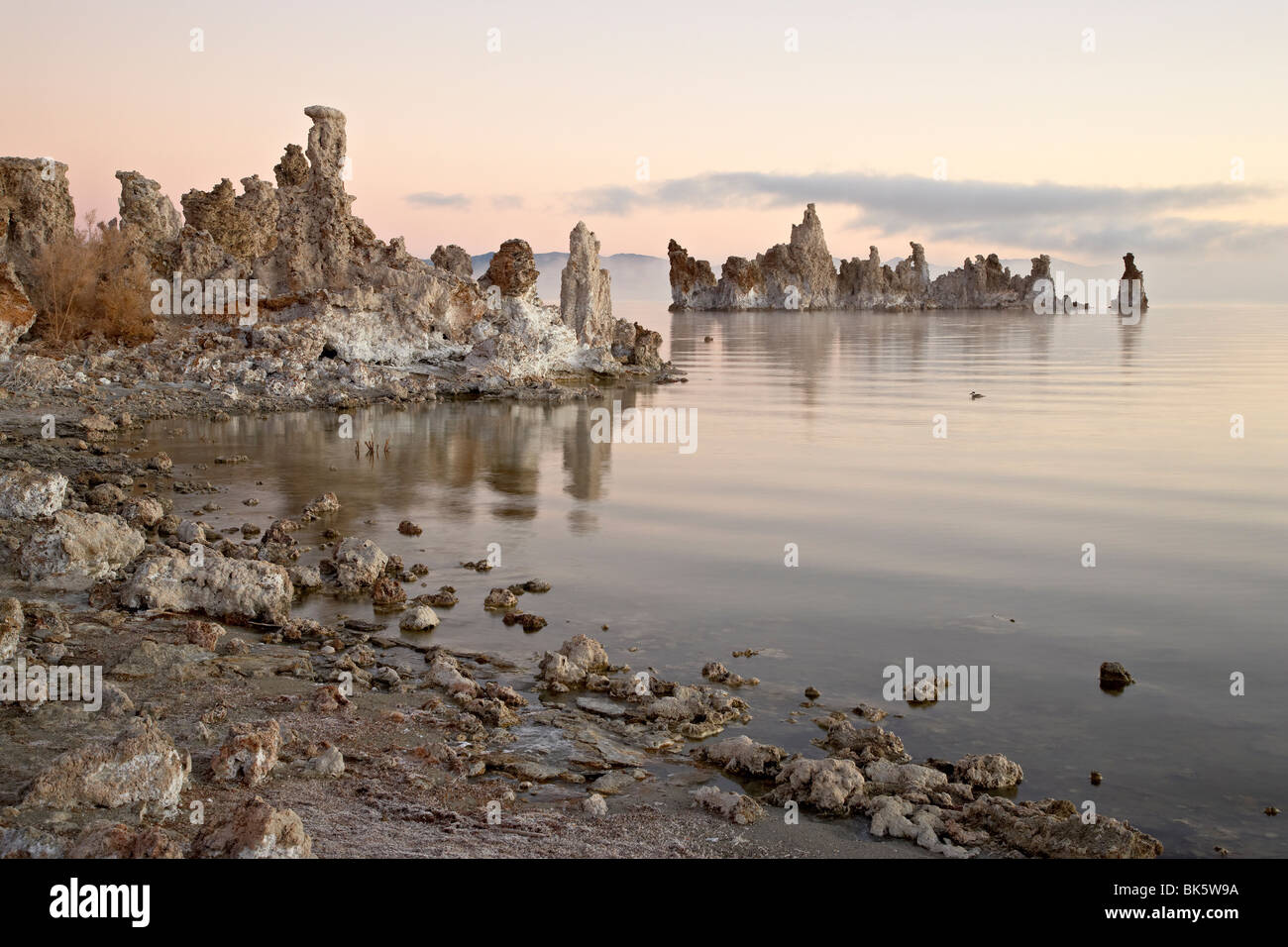 Formazioni di tufo a sunrise, Mono Lake, California, Stati Uniti d'America, America del Nord Foto Stock