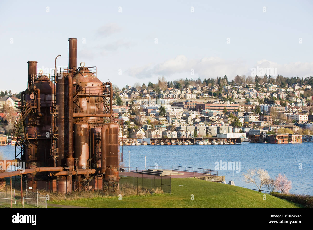 Lavori Gas Park, il Lago Union, Seattle, nello Stato di Washington, Stati Uniti d'America, America del Nord Foto Stock