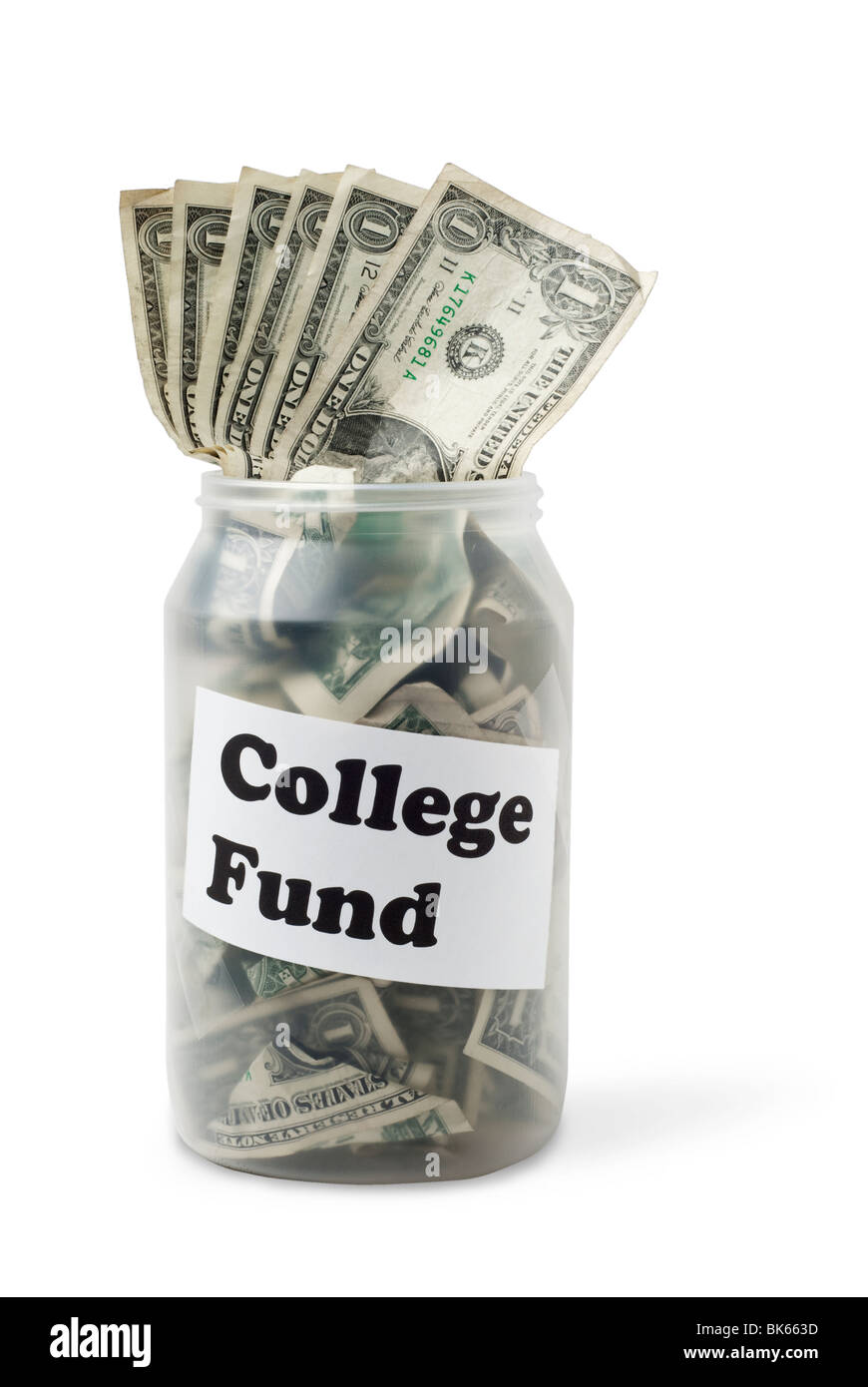 College Fund bollette di denaro in contanti jar Foto Stock