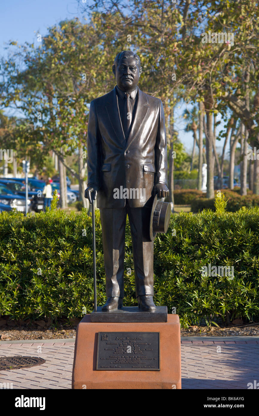 Statua di 'John Ringling', 'St Armands Circle", Sarasota, Florida, Stati Uniti d'America Foto Stock