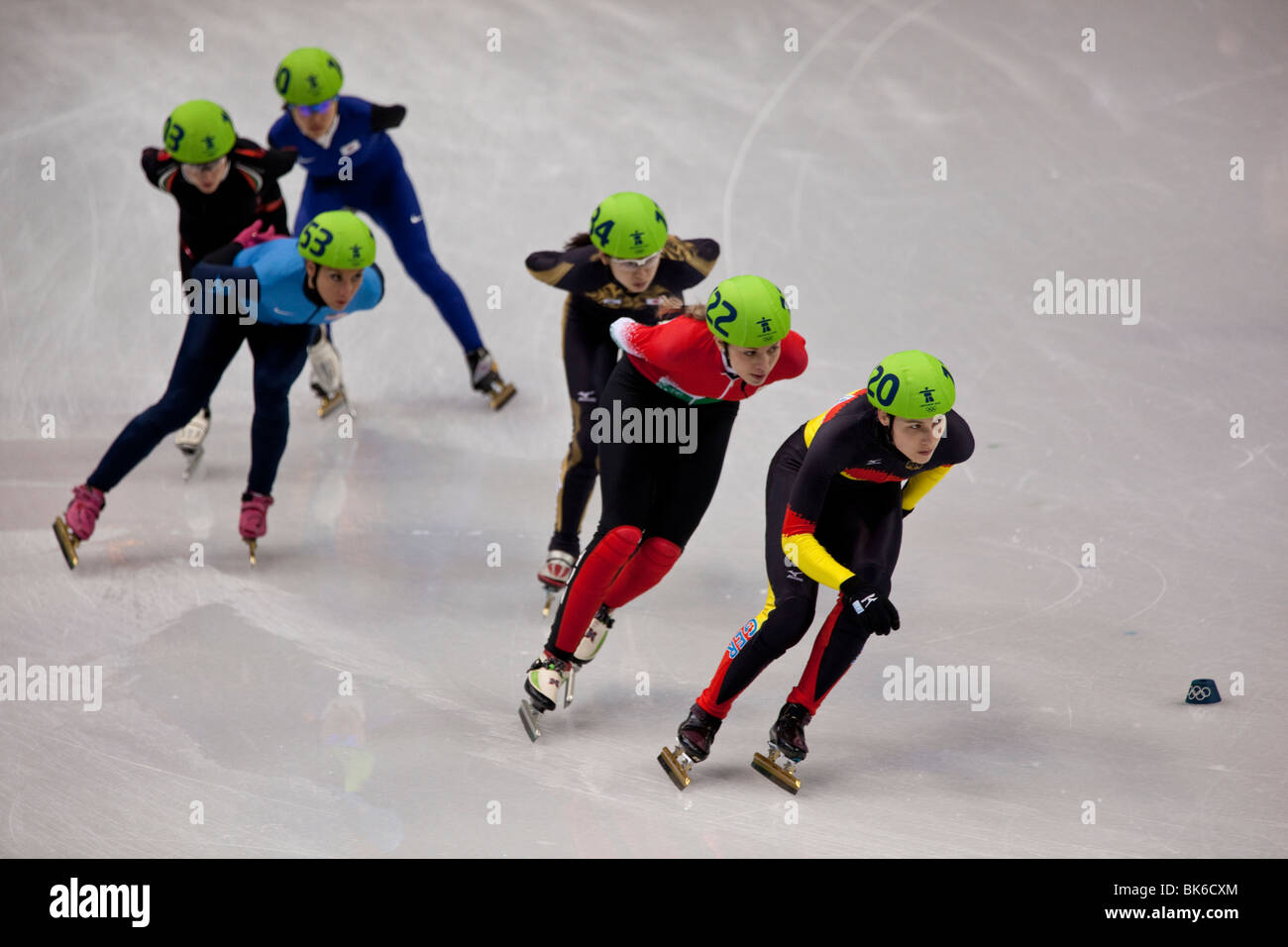 Concorrenti nel 1000m Short Track pattinaggio di velocità degli eventi presso il 2010 Giochi Olimpici Invernali Foto Stock