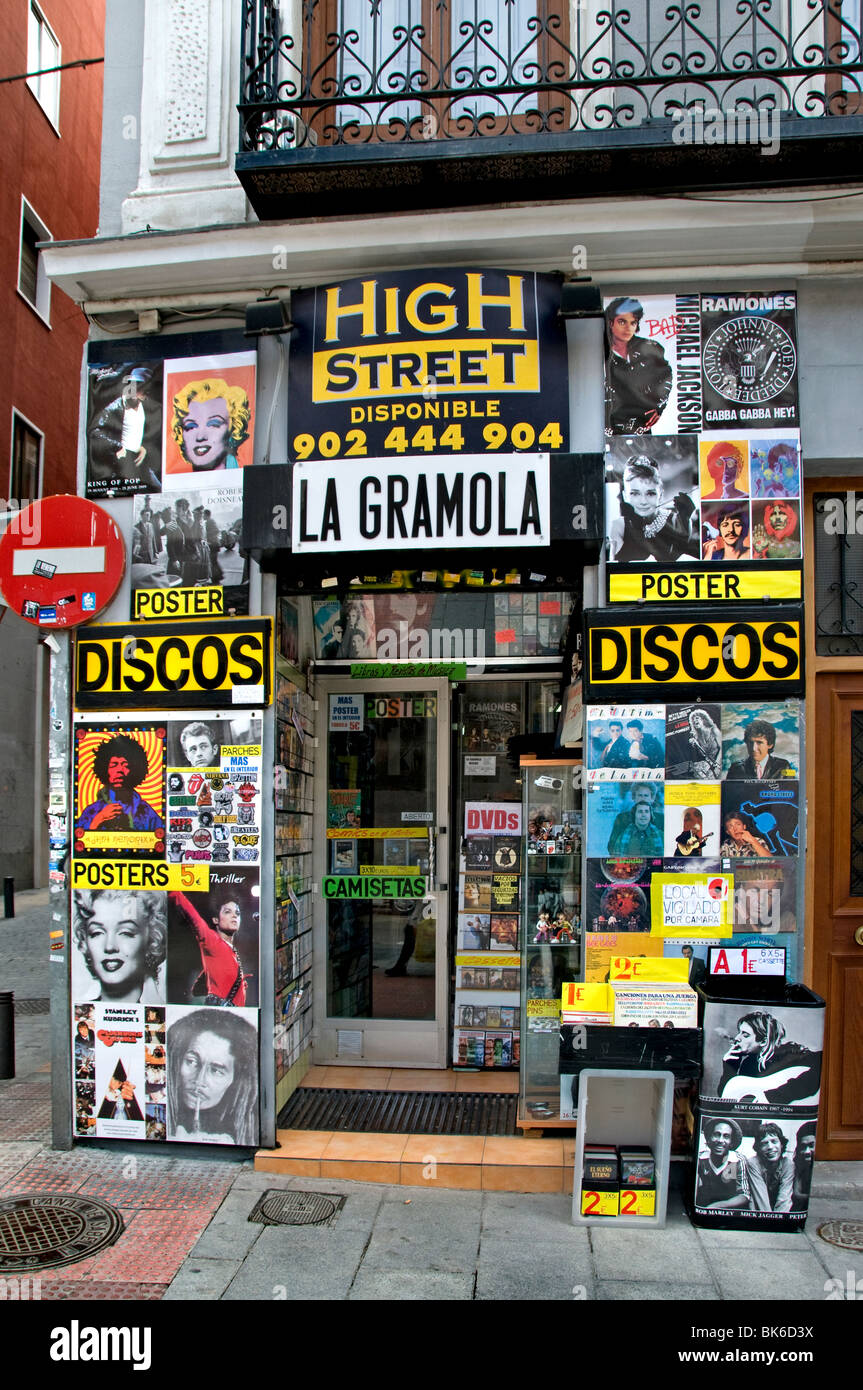 Madrid Spagna spagnolo negozio Record store disco etichetta Foto Stock