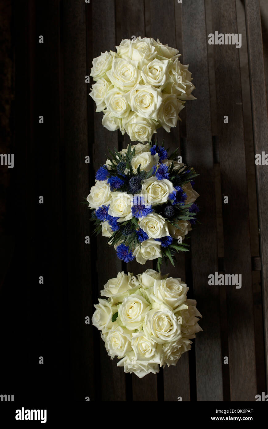 Tre mazzi di fiori per matrimonio Foto Stock