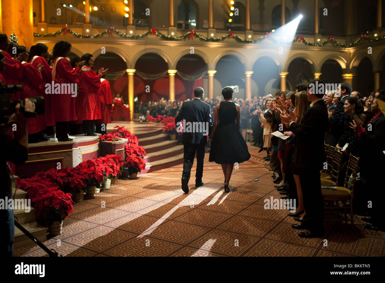 Il presidente Barack Obama e la First Lady Michelle Obama frequentare il "Natale in Washington' taping presso il National Building Museum Foto Stock