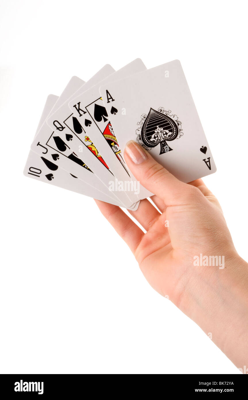 Tenendo la mano mano di poker Foto Stock