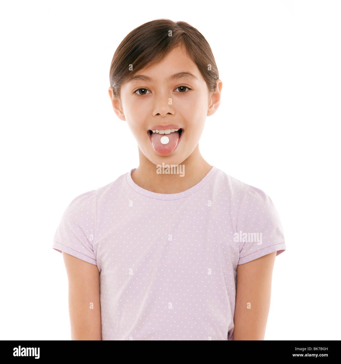 Ragazza tenendo antidolorifico Foto Stock