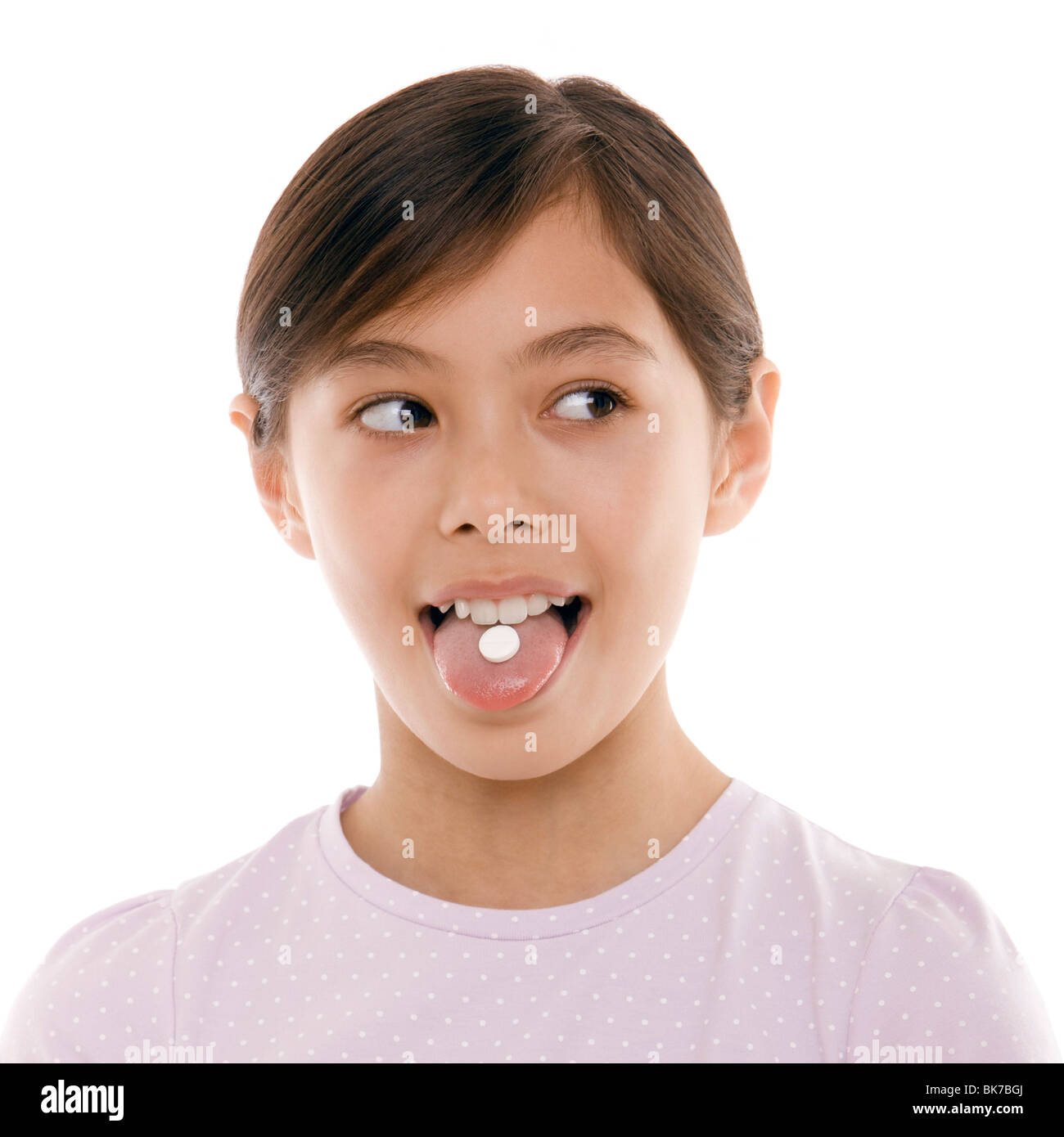 Ragazza tenendo antidolorifico Foto Stock